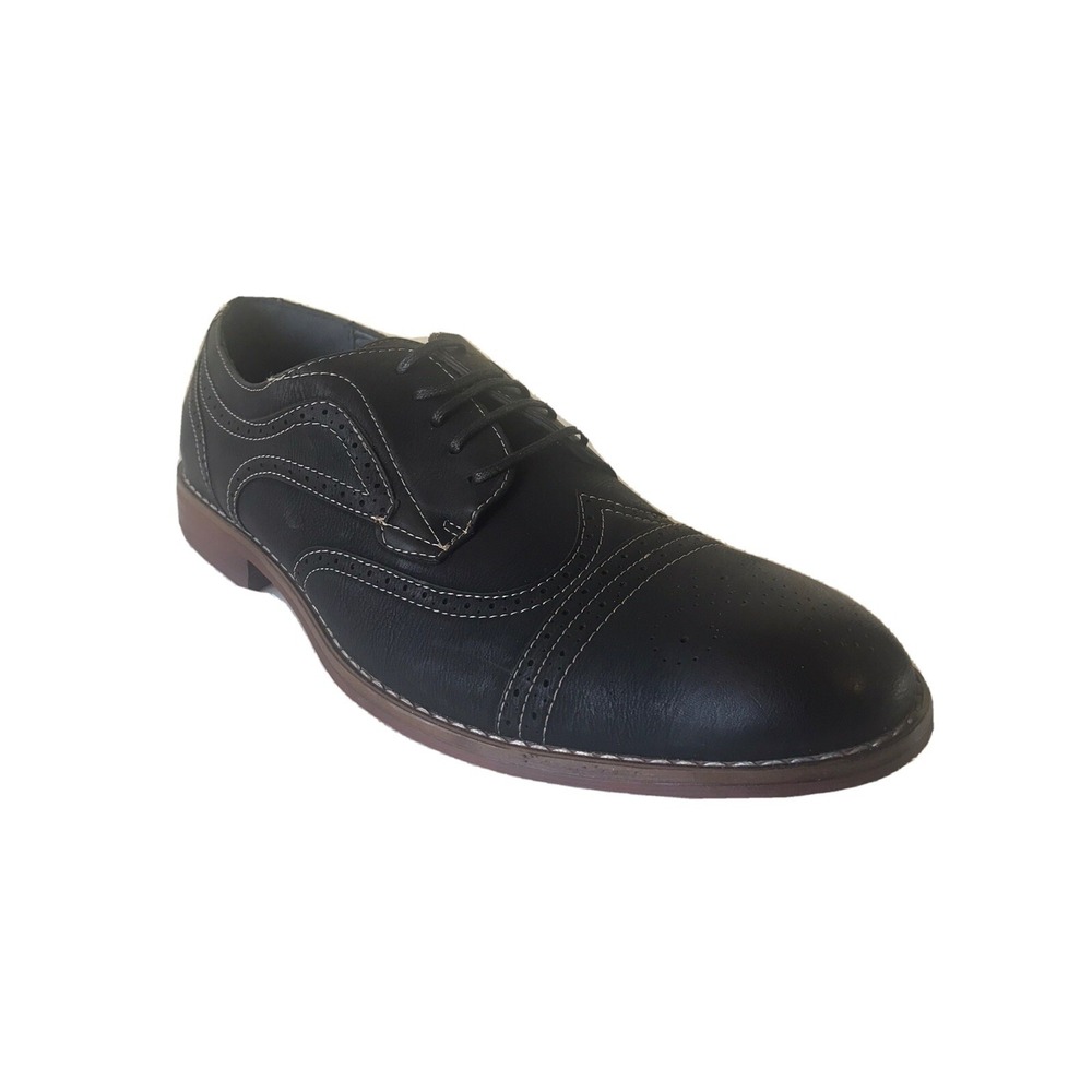 Mens Leather Shoe Ferro Aldo Black Lace up Wingtip Oxford Dress Shoes MFA-139357